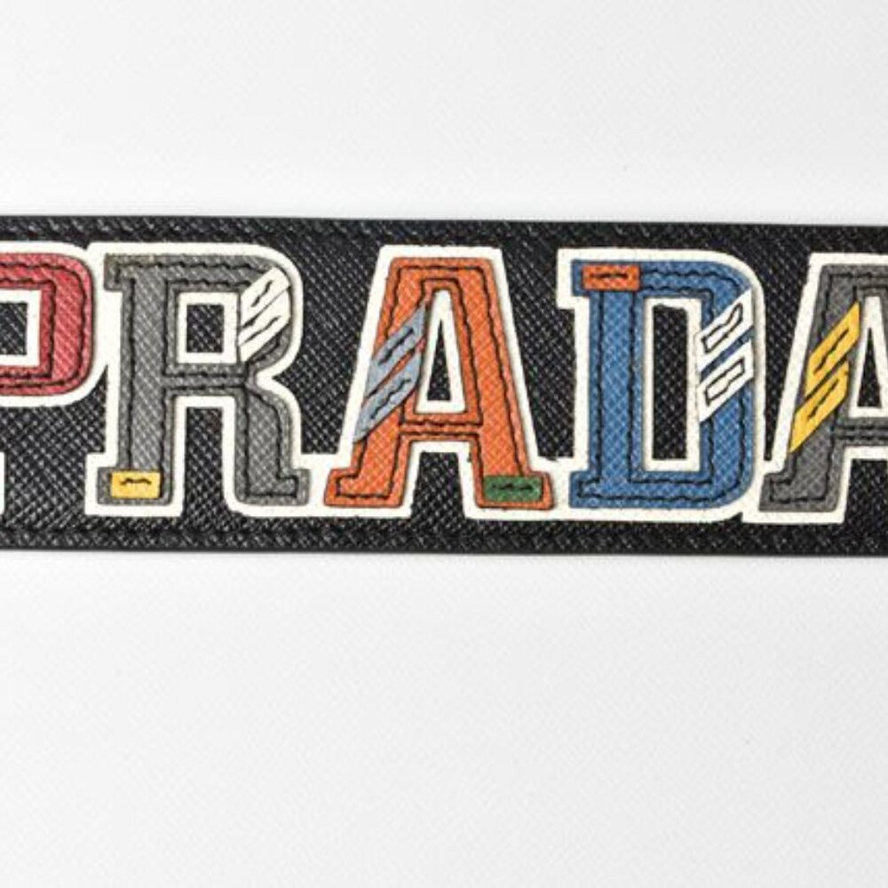 Prada Key Ring Key Holder Logo Patchwork Black Mu… - image 6